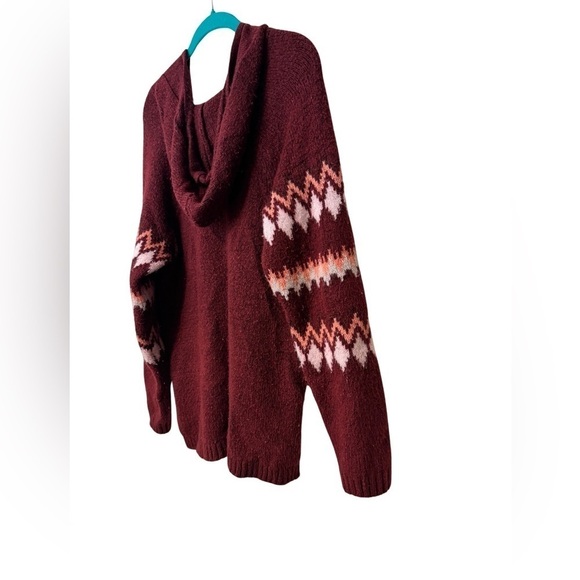 Evri Hooded Sweater Maroon with Pink Plus Size Size 0X - Picture 6 of 10